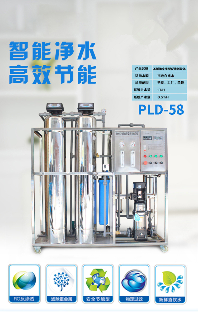 现货热卖大型商用RO膜反渗透净水器直饮水处理设备学校游泳池专用