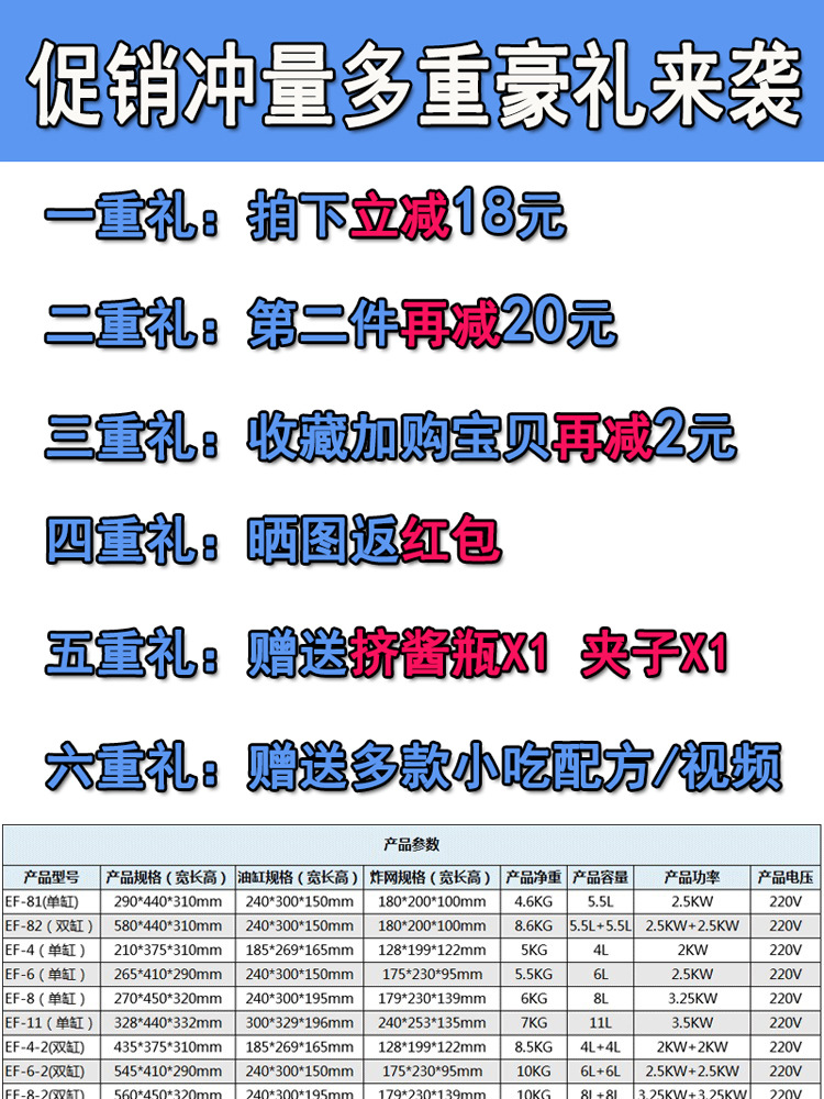 新粤海款EF-4L/6L/8L/11L-2商用单缸电炸炉食品加工油炸锅双缸锅