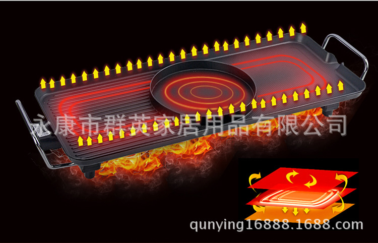 厂家直销 新款超大号加厚韩式电烤盘 煎炸/烧烤/火锅多功能合一