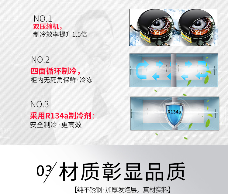 XINGX/星星BCD-840E不锈钢四门冰柜双机双温冷藏冷冻厨房冰箱商用