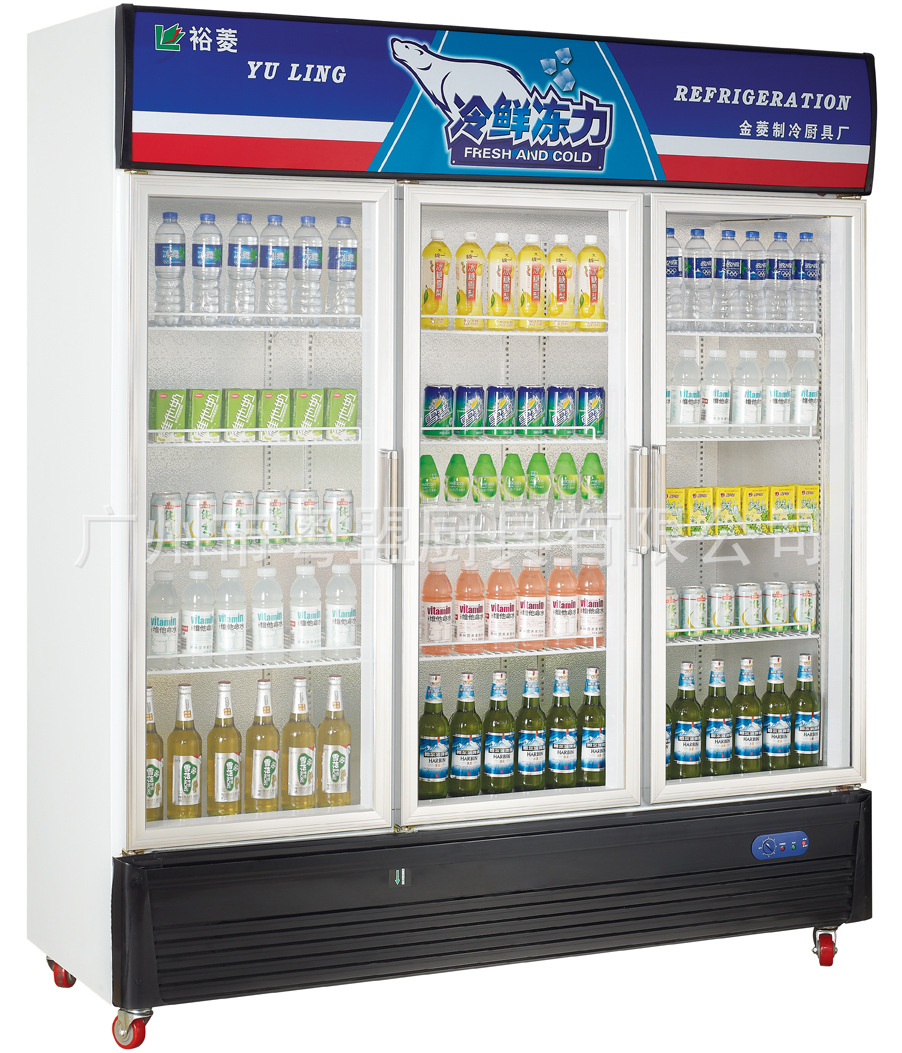 供应金菱G1380L3三门冷藏玻璃展示柜 商用直冷单温立式保鲜柜