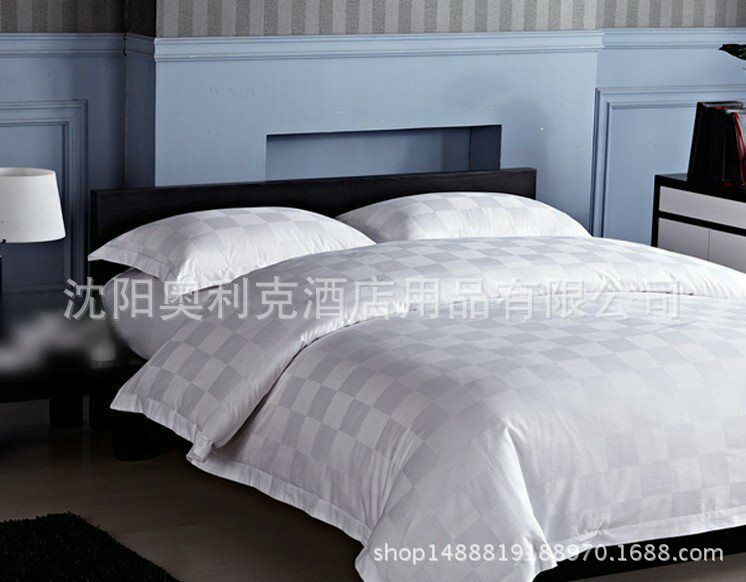 五星级酒店床上用品 宾馆客房布草 全棉纯色贡缎四件套 被套
