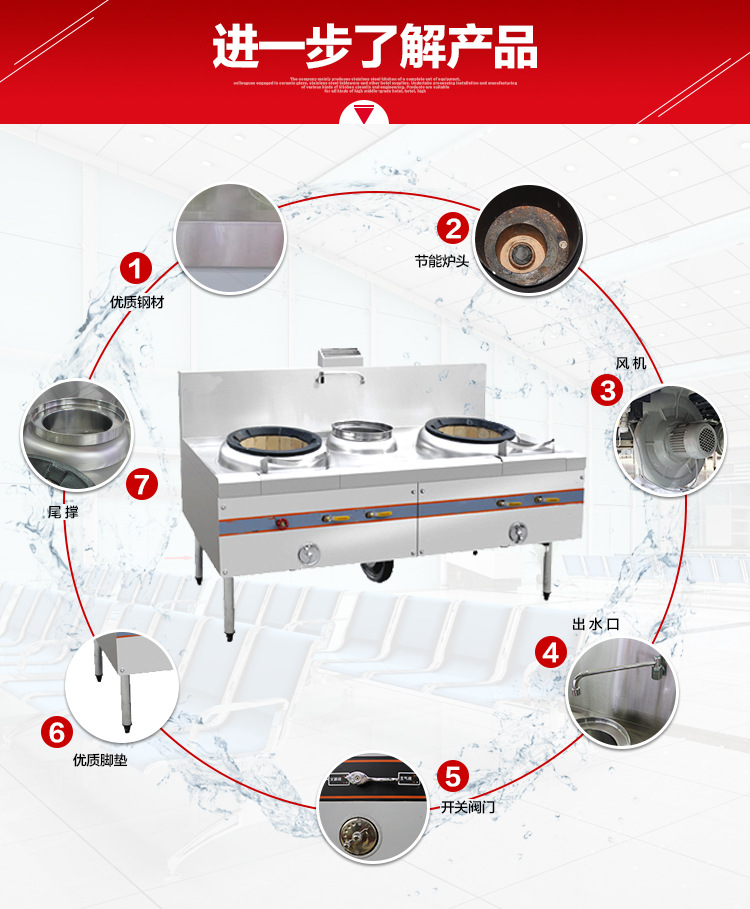 东风双头单尾燃气灶商用液化气天然气炉炒菜炉具灶台不锈钢炒灶
