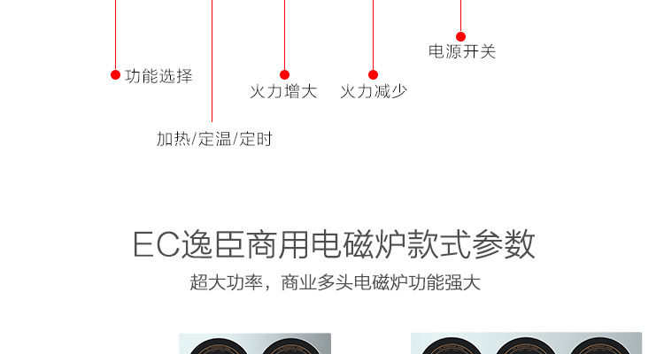 德国逸臣商用大功率电磁炉多头工业食堂 锡纸花甲火锅炉6头煲仔炉