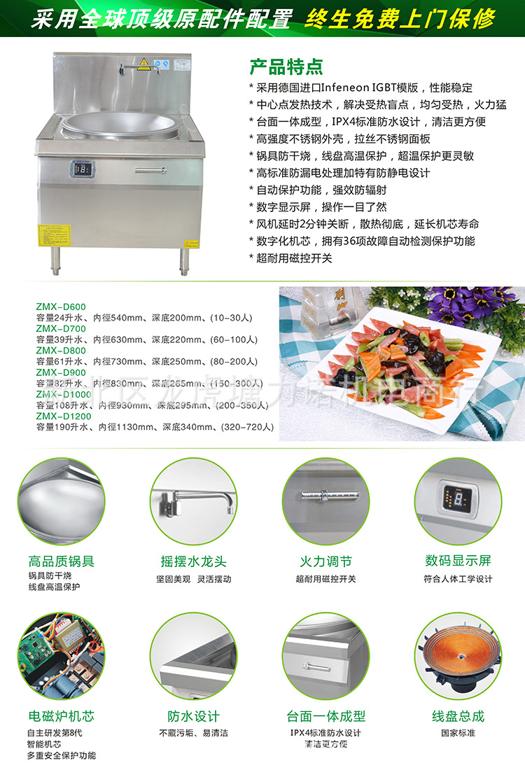 山东地区商用电磁灶30KW 大功率电磁炉 学校食堂电磁炉大锅灶