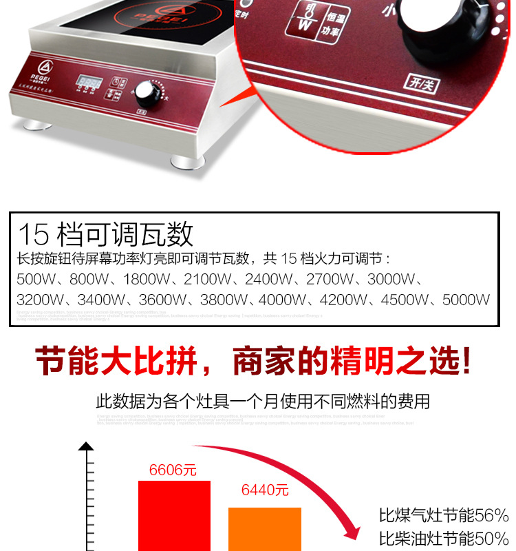 半角商用电磁炉5000w大功率电磁灶5kw电炒锅饭店平面大炒炉煲汤炉