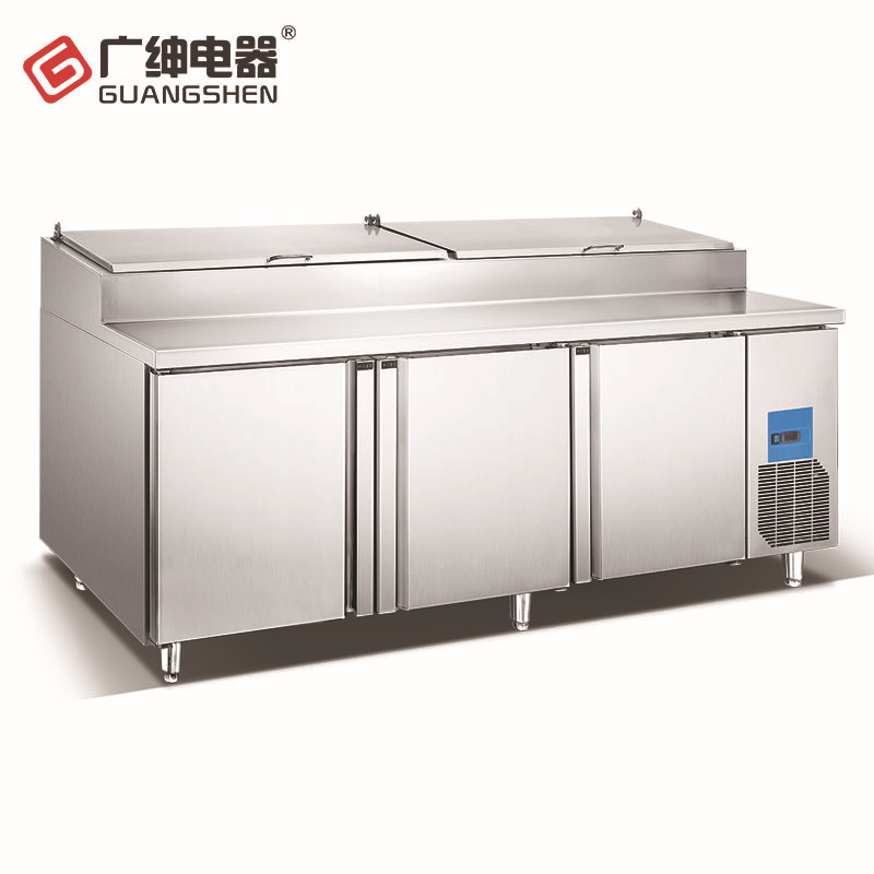 广绅披萨不锈钢工作台 三门比萨风冷工作台 厨房保鲜设备厂家直销