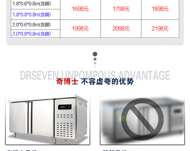 奇博士奶茶店操作台商用冰柜冷藏柜保鲜平冷工作台厨房冷冻柜冰箱